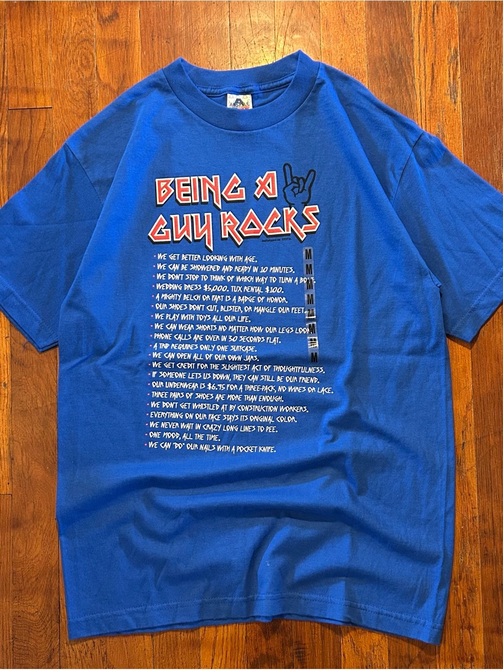 Vintage Y2K Being A Guy Rocks Funny Humor Joke Blue Graphic T-shirt M NWT